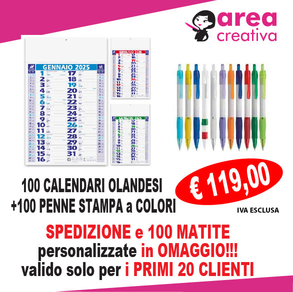 100 CALENDARI OLANDESI + 100 PENNE + OMAGGIO 100 MATITE