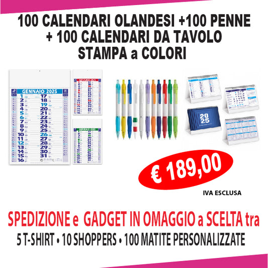 100 CALENDARI OLANDESI + 100 CALENDARI DA TAVOLO + 100 PENNE + OMAGGIO